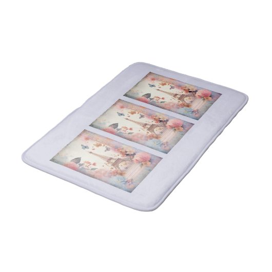 Eiffel Tower Butterflies and Flowers バスマット (アングル)