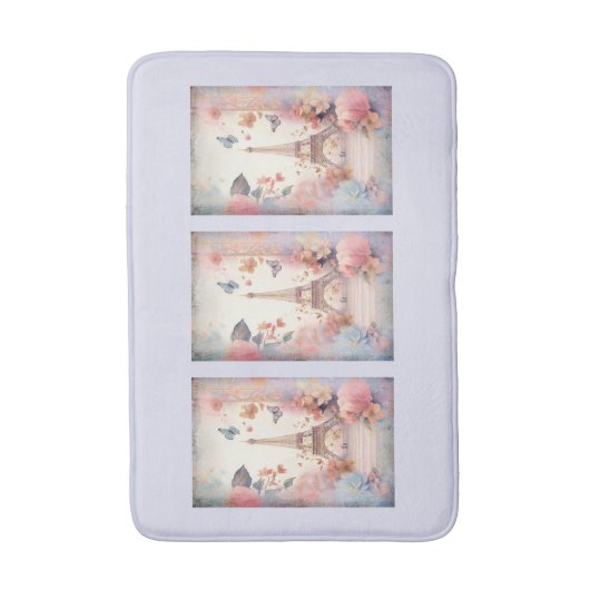 Eiffel Tower Butterflies and Flowers バスマット (正面縦)