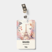 Eiffel Tower Butterflies and Flowers バッジ (裏面 （クリップ付）)