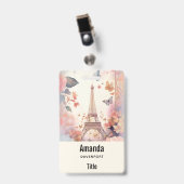 Eiffel Tower Butterflies and Flowers バッジ (正面 （クリップ付）)