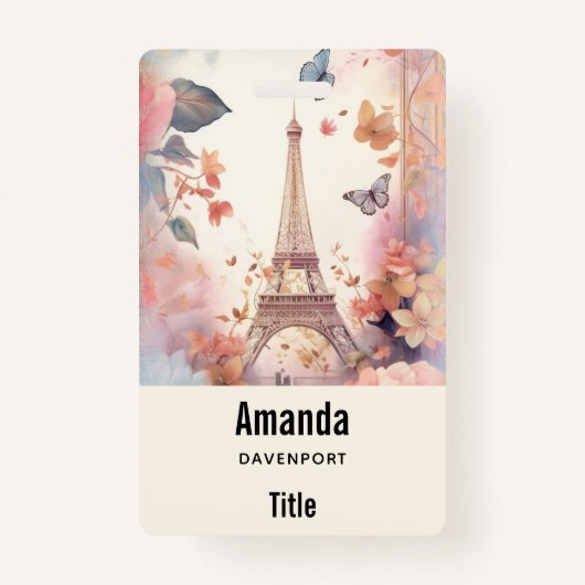 Eiffel Tower Butterflies and Flowers バッジ (裏面)