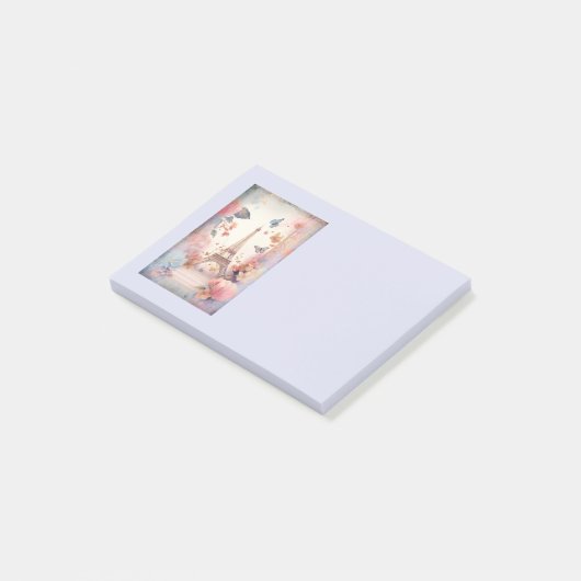 Eiffel Tower Butterflies and Flowers ポストイット (アングル)