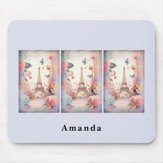 Eiffel Tower Butterflies and Flowers マウスパッド (正面)