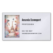 Eiffel Tower Butterflies and Flowers マグネット名刺 (正面)