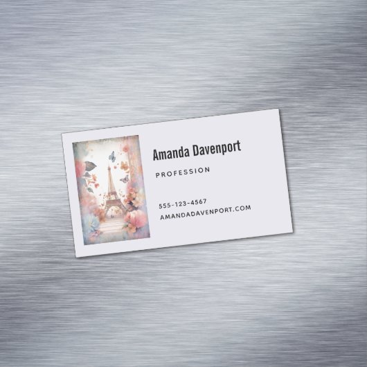Eiffel Tower Butterflies and Flowers マグネット名刺 (インサイチュ)
