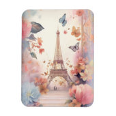 Eiffel Tower Butterflies and Flowers マグネット (縦)