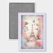 Eiffel Tower Butterflies and Flowers マグネット (正面/裏面)