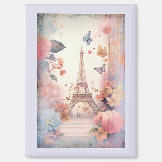Eiffel Tower Butterflies and Flowers マグネット (正面)