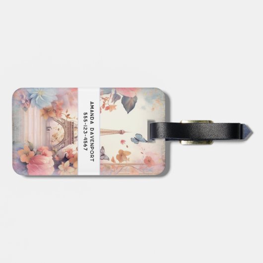Eiffel Tower Butterflies and Flowers ラゲッジタグ (裏面横)