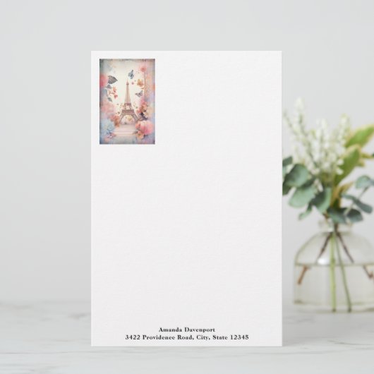 Eiffel Tower Butterflies and Flowers 便箋 (スタンド正面)