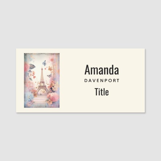 Eiffel Tower Butterflies and Flowers 名札 (正面)