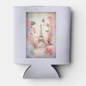 Eiffel Tower Butterflies and Flowers 缶クーラー (正面)