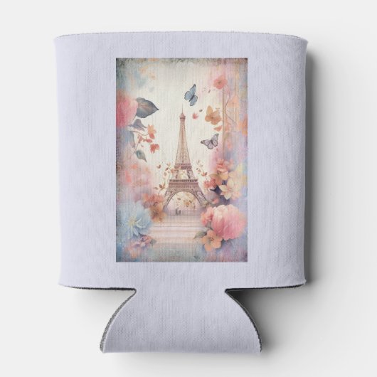 Eiffel Tower Butterflies and Flowers 缶クーラー (裏面)
