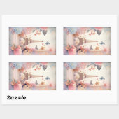 Eiffel Tower Butterflies and Flowers 長方形シール (シート)