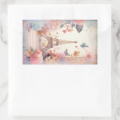 Eiffel Tower Butterflies and Flowers 長方形シール (バッグ)