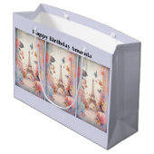 Eiffel Tower Butterflies and Flowers Birthday ラージペーパーバッグ (裏面アングル)