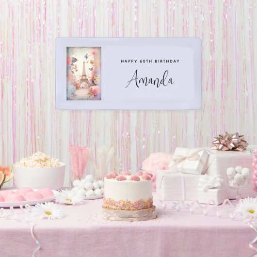 Eiffel Tower Butterflies and Flowers Birthday 横断幕 (パーティー)