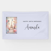 Eiffel Tower Butterflies and Flowers Birthday 横断幕 (横)