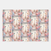 Eiffel Tower Butterflies and Flowers Pattern ラッピングペーパーシート (正面2)