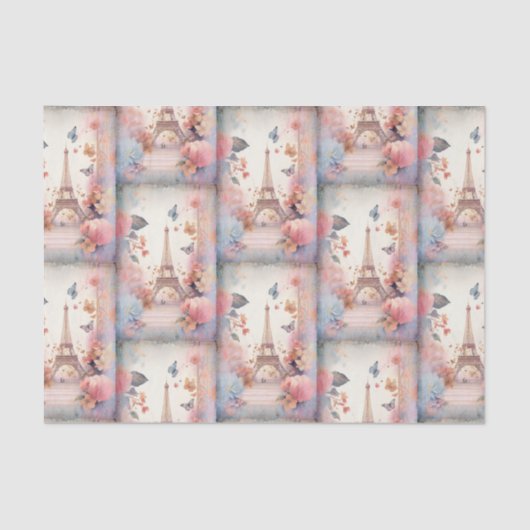 Eiffel Tower Butterflies and Flowers Pattern 薄葉紙 (正面)
