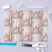 Eiffel Tower Butterflies and Flowers Pattern 薄葉紙 (クラフト)