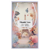 Eiffel Tower Butterflies and Flowers Thank You スモールペーパーバッグ (裏面)