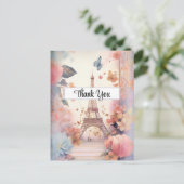Eiffel Tower Butterflies and Flowers Thank You ポストカード (スタンド正面)