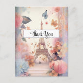 Eiffel Tower Butterflies and Flowers Thank You ポストカード (正面)