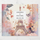 Eiffel Tower Butterflies and Flowers - Wedding スパークリングワインラベル (シングルラベル)