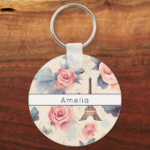 Eiffel Tower Butterfly and Roses Pattern キーホルダー (裏面)