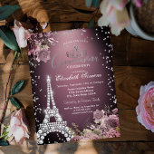 Eiffel Tower Diamonds Dark Roses Burgundy 招待状