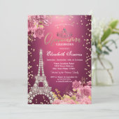 Eiffel Tower Diamonds Roses Red Quinceanera 招待状 (スタンド正面)