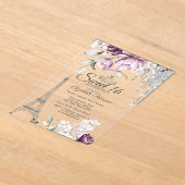 Eiffel Tower,Drips,Lilac Flowers Sweet 16 アクリル招待状 (レイダウン)