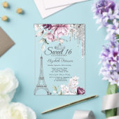 Eiffel Tower,Drips,Lilac Flowers Sweet 16 アクリル招待状 (インサイチュ (ウェディング))