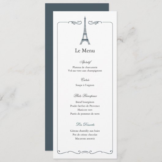 Eiffel Tower Elegant Wedding Menu Card French メニュー (正面/裏面)