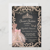 Eiffel Tower Frame Dress Glitter Butterfly 招待状 (正面)