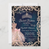 Eiffel Tower Frame Dress Glitter Butterfly Blue 招待状 (正面)