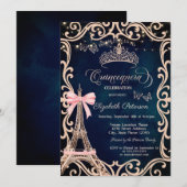 Eiffel Tower Frame Glitter Butterfly Blue  招待状 (正面/裏面)