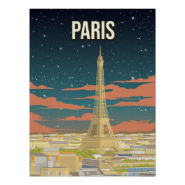 Eiffel Tower France Night View Travel Poster ポスター