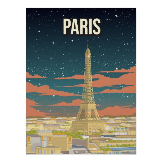 Eiffel Tower France Night View Travel Poster ポスター (正面)