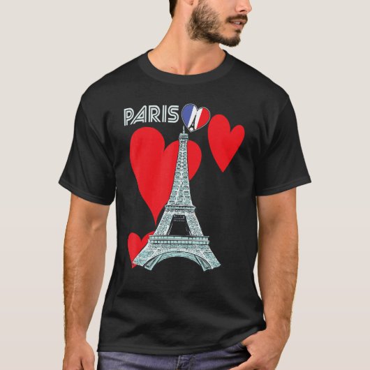 Eiffel Tower I Love Paris France Souvenir French Tシャツ (正面)