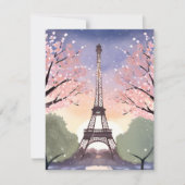 Eiffel Tower in Bloom Paris France Watercolor Card (正面)