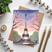 Eiffel Tower in Bloom Paris France Watercolor Card
