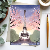 Eiffel Tower in Bloom Paris France Watercolor Card