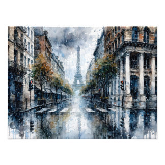 Eiffel Tower in Paris during rain フォトプリント