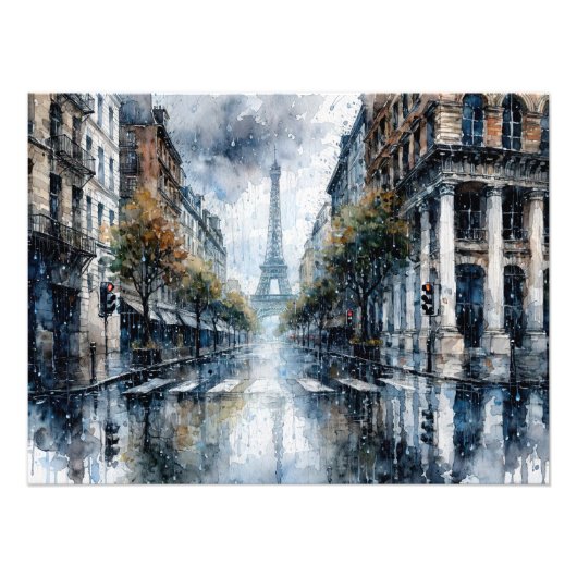 Eiffel Tower in Paris during rain フォトプリント (正面)