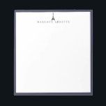 Eiffel Tower Logo Blue Frame ノートパッド<br><div class="desc">Trendy Eiffel Tower logo design in black with navy blue frame,  personalized with name,  notepad.  Text font style and color can be customized.</div>