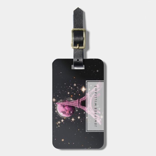 Eiffel Tower Night Moon ラゲッジタグ (正面縦)