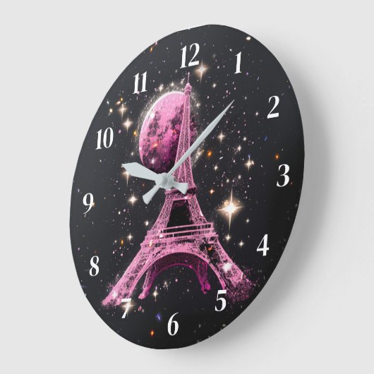 Eiffel Tower Night Moon           ラージ壁時計 (傾斜)