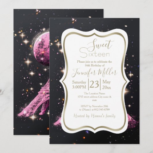 Eiffel Tower Night Moon           招待状 (正面/裏面)